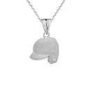 Textured Sterling Silver Diamond Baseball Player Helmet Pendant Necklace