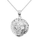 Diamond Cut Leo Zodiac Roaring Lion Head Pendant Necklace in Solid Gold (Yellow/Rose/White)