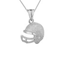 Textured White Gold Diamond Football Player Helmet Pendant Necklace