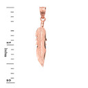 Solid Rose Gold Diamond Cut Boho Feather Pendant Necklace