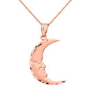 Diamond Cut Crescent Moon Face Pendant Necklace  in Solid Gold (Yellow/Rose/White)