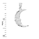 Solid White Gold Diamond Cut Crescent Moon Face Pendant Necklace