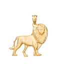 Diamond Cut Leo Zodiac Royal Lion Pendant Necklace in Solid Gold (Yellow/Rose/White)