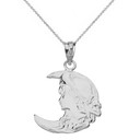 Sterling Silver Art Nouveau Lady in Crescent Moon Pendant Necklace