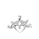 Sterling Silver Cherub Angels Love Heart Pendant Necklace