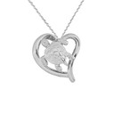 White Gold Sea Turtle in Heart Cut Out Pendant Necklace with Hidden Bail