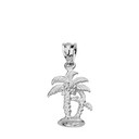 Solid White Gold Texture Double Palm Trees Pendant Necklace