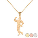 Weightlifting Fitness Male Bodybuilder Pendant Necklace in Solid Gold (Yellow/Rose/White)