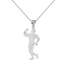 Solid White Gold Weightlifting Fitness Male Bodybuilder Pendant Necklace