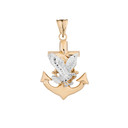 American Eagle Mariners Anchor Pendant Necklace in Two Toned Yellow Gold