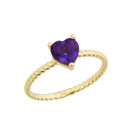 Dainty Genuine Amethyst Heart Rope Ring in Yellow Gold