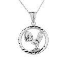 White Gold Rooster In Open Circle Pendant Necklace