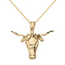 Solid Yellow Gold Diamond Cut Ox Head Pendant Necklace