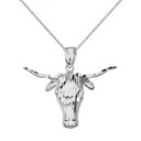 Sterling Silver Diamond Cut Ox Head Pendant Necklace