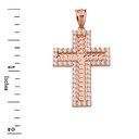 Solid Rose Gold Cubic Zirconia Cubic Link Chain Cross Pendant Necklace