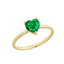 Dainty Emerald (LCE) Heart Rope Ring in Yellow Gold