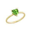 Dainty Genuine Peridot Heart Rope Ring in Yellow Gold