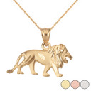 Sparkle Cut Leo Zodiac Royal Lion Pendant Necklace in Solid Gold (Yellow/Rose/White)