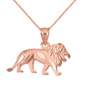 Solid Rose Gold Sparkle Cut Leo Zodiac Royal Lion Pendant Necklace