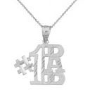 Solid White Gold Sparkle Cut Number One Dad Pendant Necklace