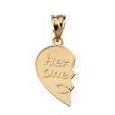 Her One His Only Break Apart Heart 2 - Piece Pendant Necklace in Solid Gold (Yellow/Rose/White)