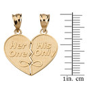 Her One His Only Break Apart Heart 2 - Piece Pendant Necklace in Solid Gold (Yellow/Rose/White)