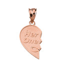 Solid Rose Gold Her One His Only Break Apart Heart 2 - Piece Pendant Necklace