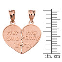 Solid Rose Gold Her One His Only Break Apart Heart 2 - Piece Pendant Necklace