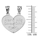 Solid White Gold Her One His Only Break Apart Heart 2 - Piece Pendant Necklace