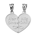 Sterling Silver Her One His Only Break Apart Heart 2 - Piece Pendant Necklace