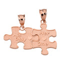 Her One His Only Break Apart Puzzle  2 - Piece Pendant Necklace in Solid Gold (Yellow/Rose/White)