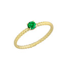 Yellow Gold Personalized Genuine Emerald Gemstone Rope Engagement Ring