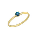 Yellow Gold Personalized Genuine Blue Topaz Gemstone Rope Engagement Ring