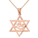 Solid Rose Gold Sparkle Cut Star of David with Cursive Love Font Pendant Necklace