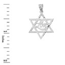 Solid White Gold Sparkle Cut Star of David with Cursive Love Font Pendant Necklace