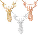 Stag Deer Head Pendant Necklace in Gold (Yellow/Rose/White)