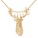 Stag Deer Head Pendant Necklace in Gold (Yellow/Rose/White)