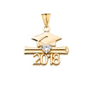 Class of 2018 Graduation Birthstone CZ Pendant Necklace in Yellow Gold