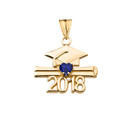 Class of 2018 Graduation Birthstone CZ Pendant Necklace in Yellow Gold