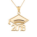 Yellow Gold Class of 2018 Graduation Cap Pendant Necklace
