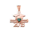 Class of 2018 Graduation Birthstone CZ Pendant Necklace in Rose Gold
