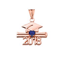 Class of 2018 Graduation Birthstone CZ Pendant Necklace in Rose Gold