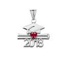 Class of 2018 Graduation Birthstone CZ Pendant Necklace in White Gold