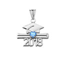 Class of 2018 Graduation Birthstone CZ Pendant Necklace in White Gold
