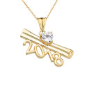 2018 Graduation Diploma Personalized Birthstone CZ Pendant Necklace In Yellow Gold