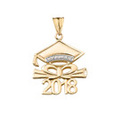 Diamond 2018 Graduation Cap And Diploma  Pendant Necklace In Yellow Gold