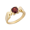 Gold Personalized "Mom" Ring With Genuine Gemstone (Available in Yellow/Rose/White Gold)