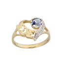 Gold Personalized "Mom" Solitaire  Open Heart Ring With Genuine Gemstone (Available in Yellow/Rose/White Gold)