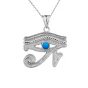 .925 Sterling Silver Egyptian Eye of Horus Wadjat Turquoise Center Stone Pendant Necklace