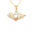 Tri-Tone Gold Mis 15 Años Quinceanera Flower Pendant Necklace